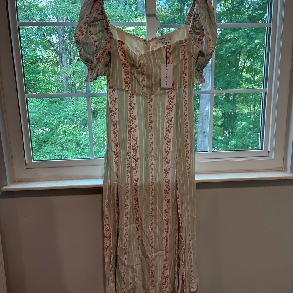 WeWoreWhat Green Floral Stripe Midi Dress
